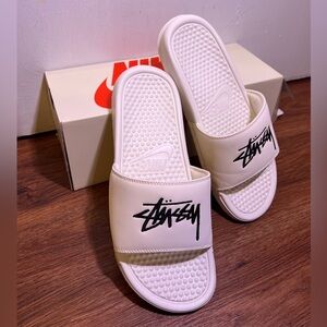 Nike White Stussy Slide Sandals